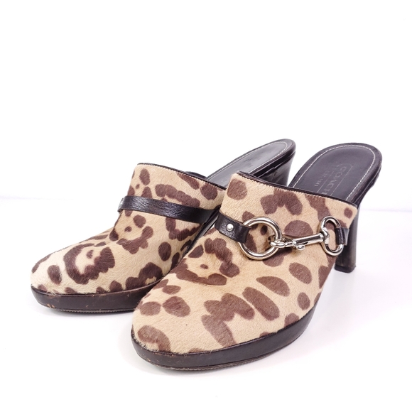 COACH Rana Studded Faux Fur Leopard Heeled Clog - Picture 8 of 8